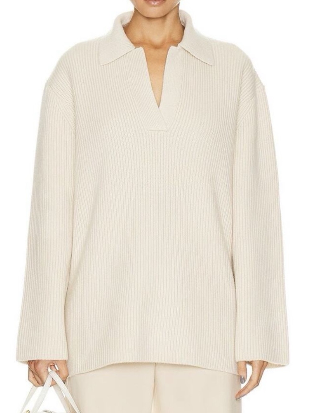 Toteme Cream Ribbed Wool/Cashmere Blend Pullover Sweater NWT